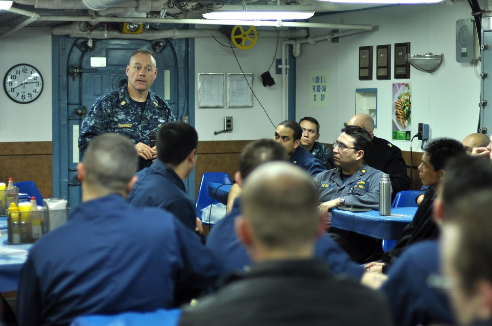 USS Shiloh Sailors Briefed on Mass Deck