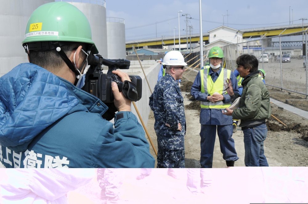 Japanese Military, City Workers Help with Naval Fuel Station Cleanups
