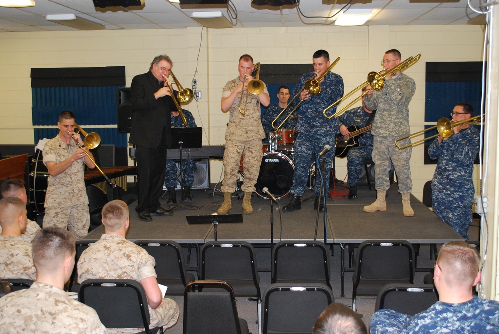 Trombonist Plays With Service Members