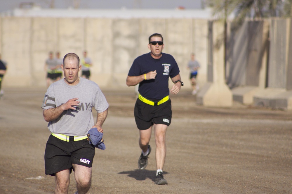 Staff Sgt. Dolin shows Bronco pride during Beat Coach Pete race