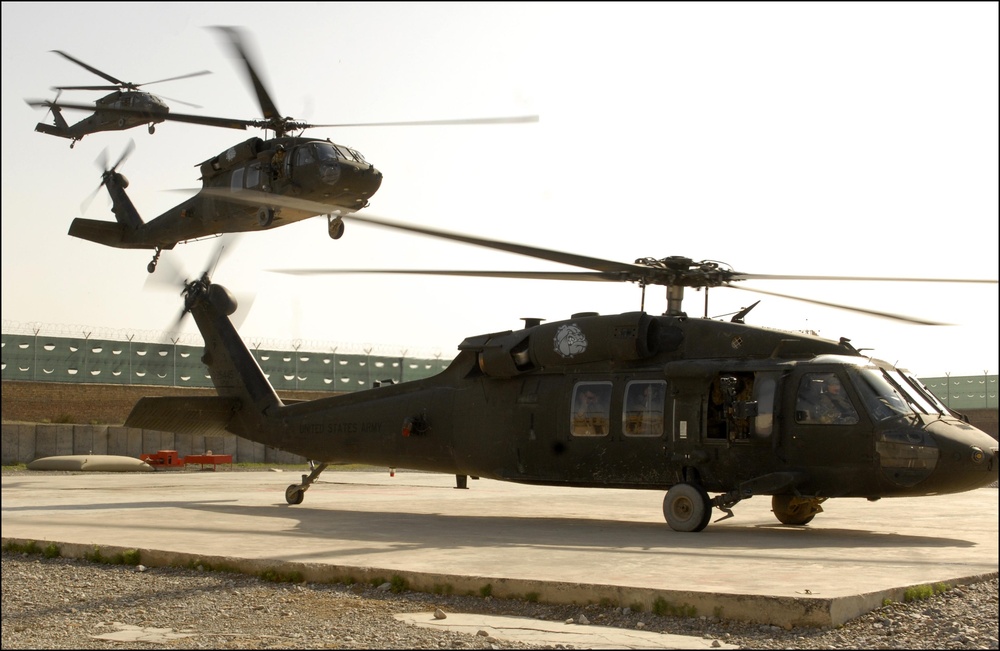 UH-60 Black Hawk helicopters in Kandahar City