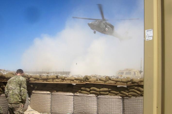 During training, a MEDEVAC helicopter comes in for a landing