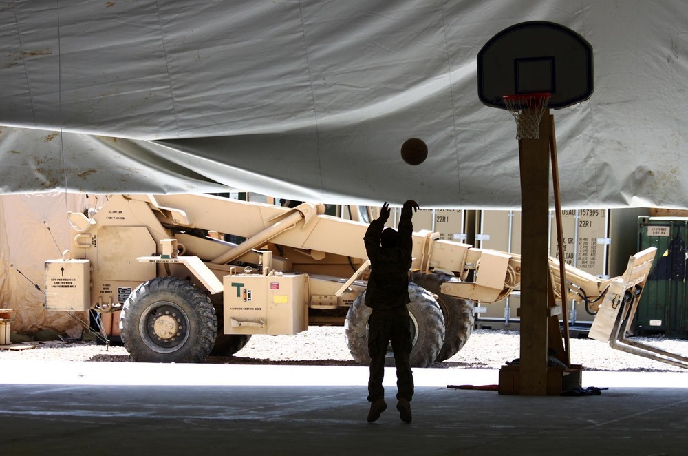 Shooting hoops during downtime