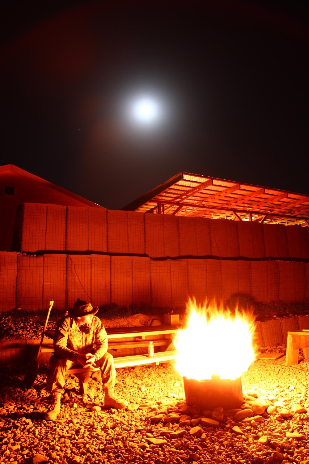 Soldier enjoying a fire