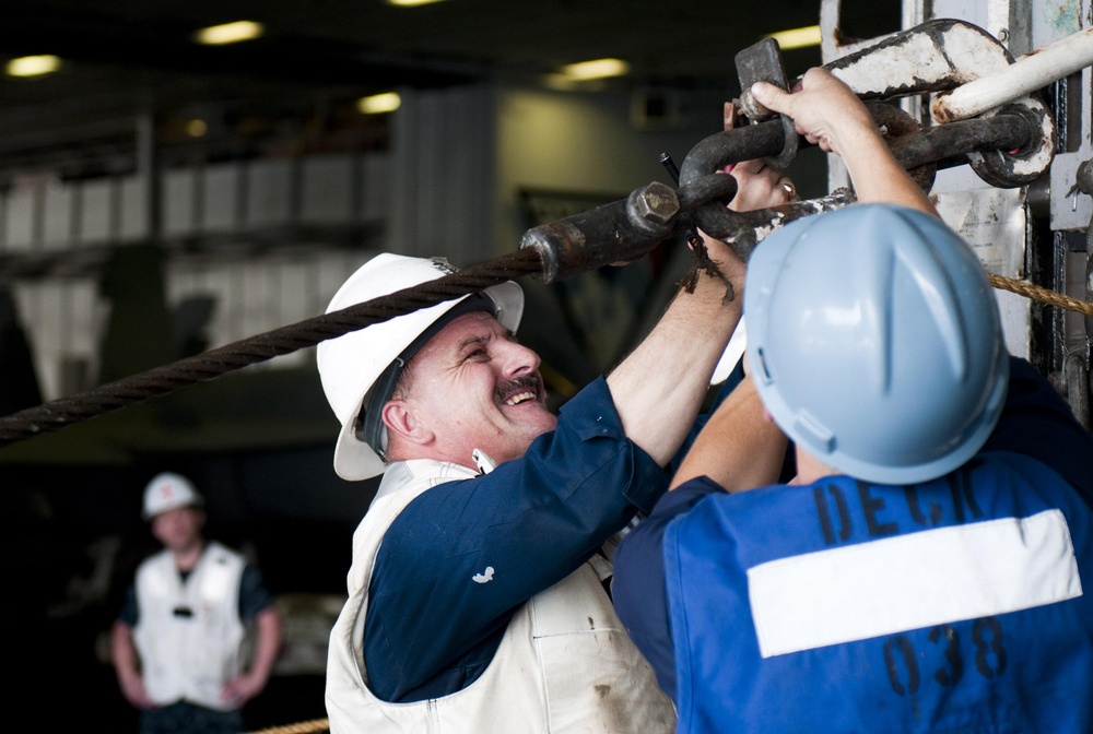 Sailors Work During USS Carl Vinson's Replenishment at Sea