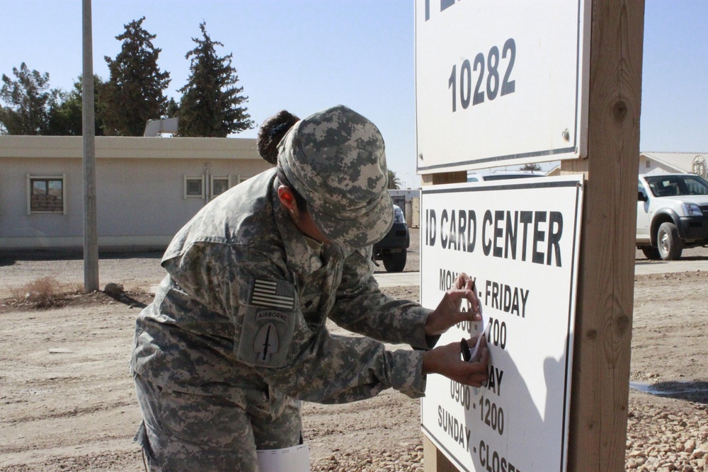 Battalion S-1 operates the ID card facility for all of Al-Asad Air Base, Iraq