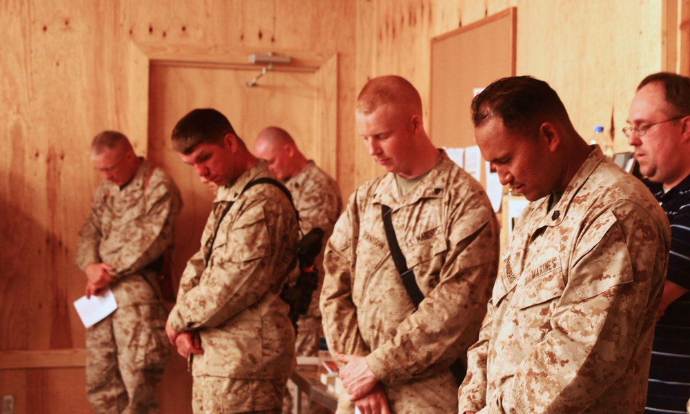 Service members attend Easter services aboard Camp Leatherneck