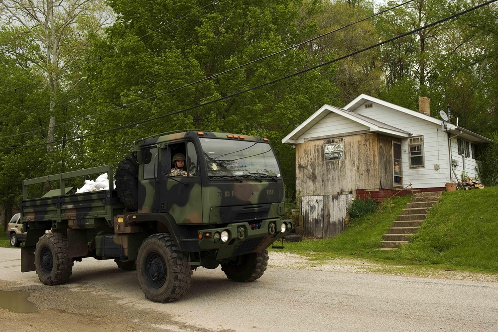 National Guard Sandbags Southern Indiana Rivers