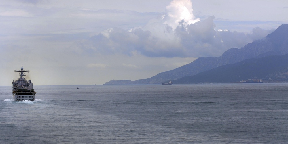 USS Whidbey Island transits the Straits of Gibraltar