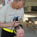 Going bald for UK cancer research at Kandahar Airfield, Afghanistan