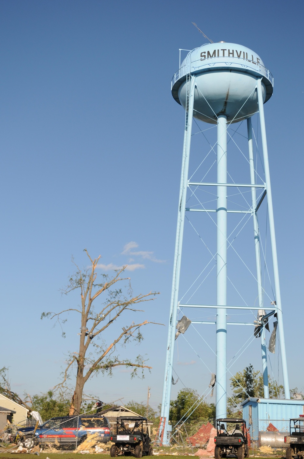 City water tower wears remnants of recent storm