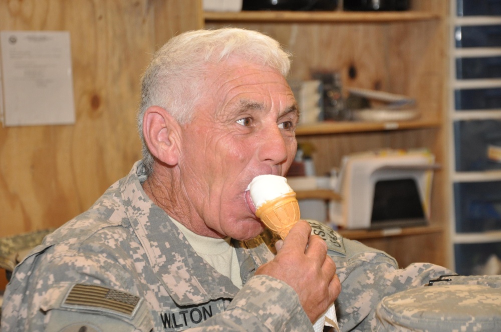 Cooling off with ice cream at Kandahar Airfield