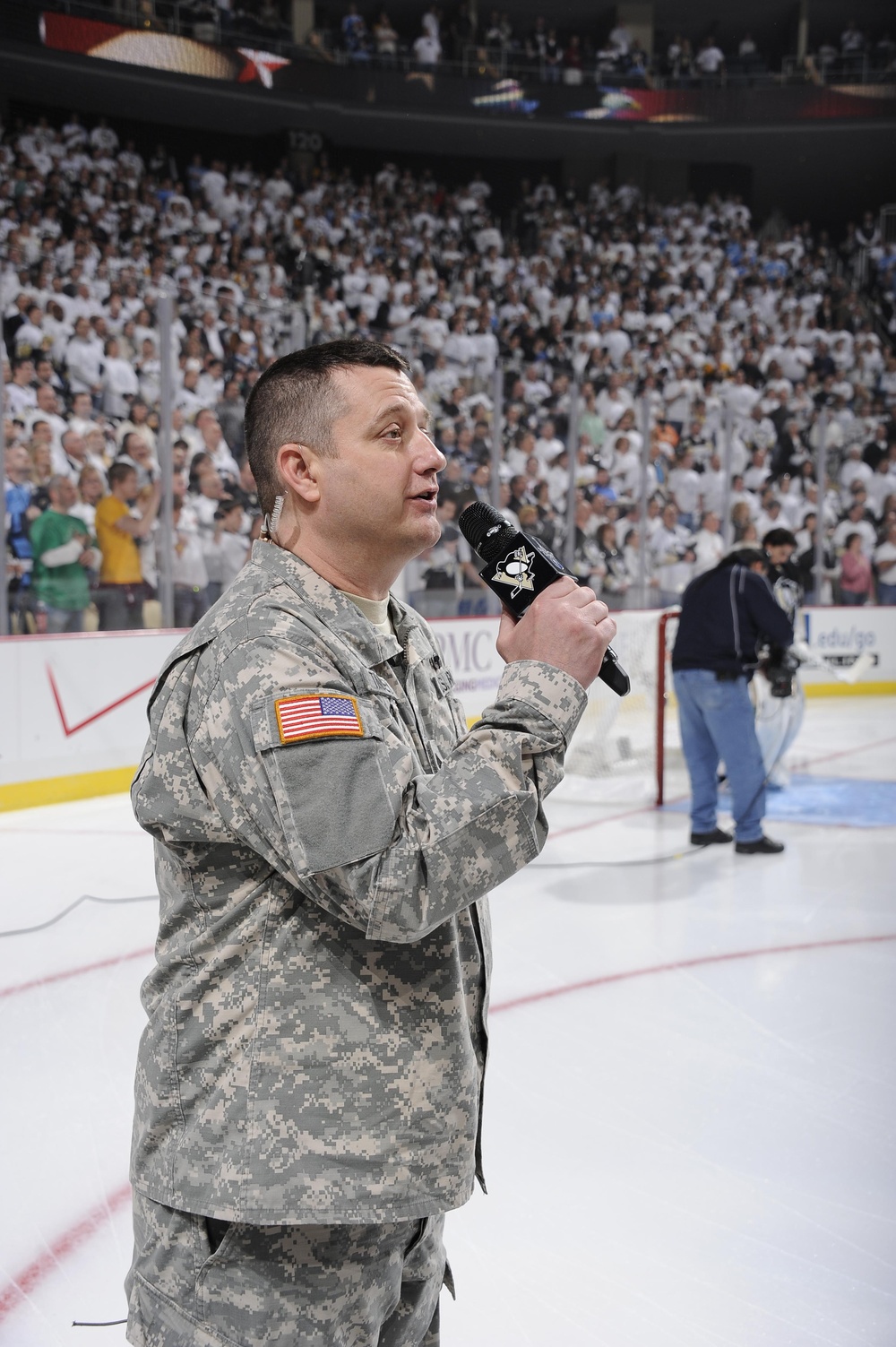 DO NOT POST YET: Soldier rallies fans to sing anthem