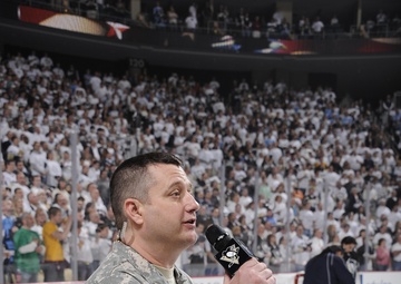 DO NOT POST YET: Soldier rallies fans to sing anthem