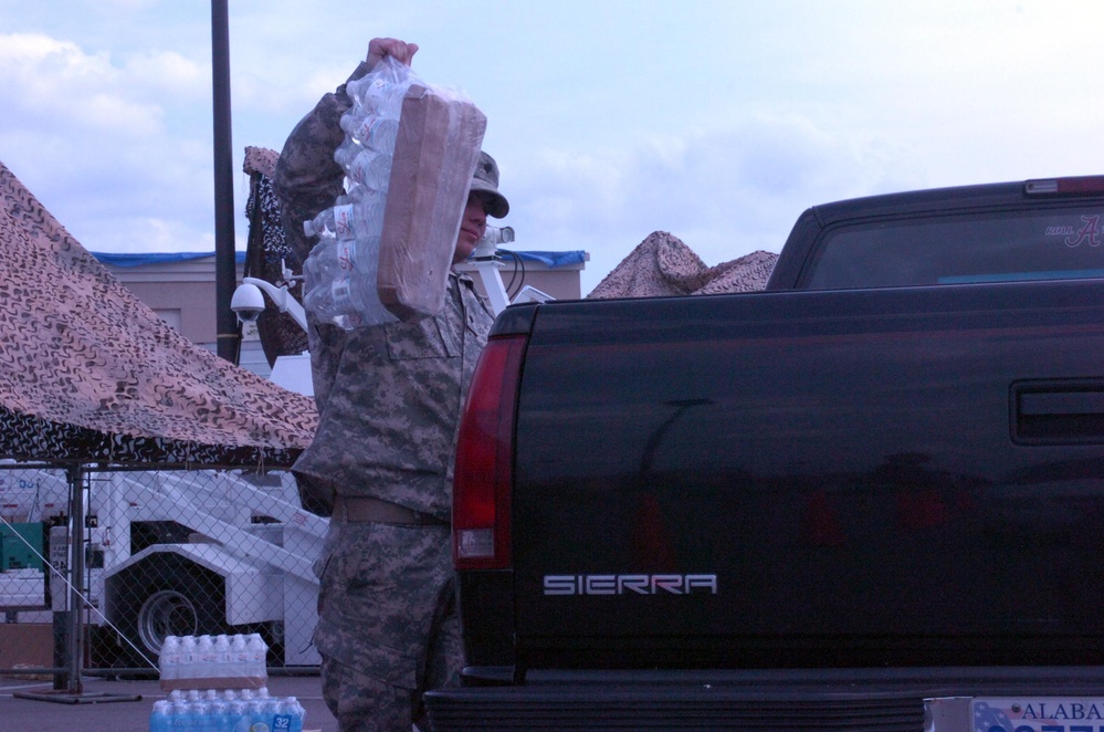 Alabama National Guard distributes aid after tornados.