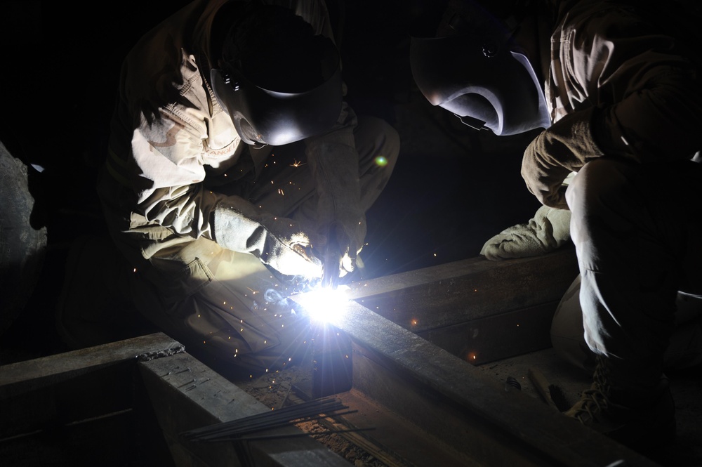 Nightime welding in Afghanistan