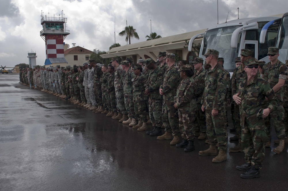 Servicemembers assemble during Exercise African Lion 2011