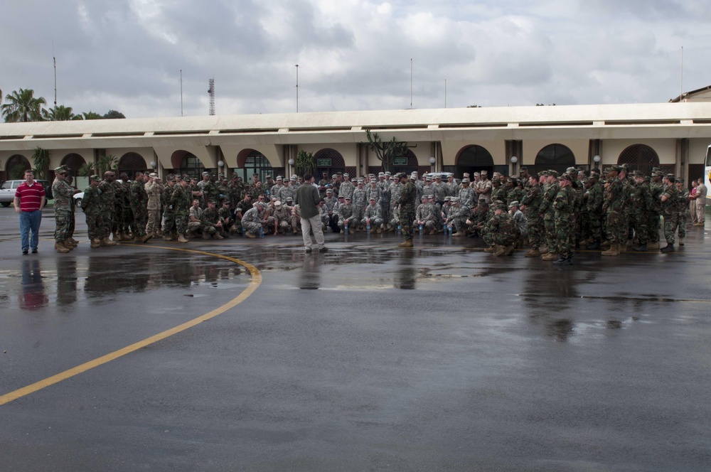 Servicemembers assemble outside in Agadir