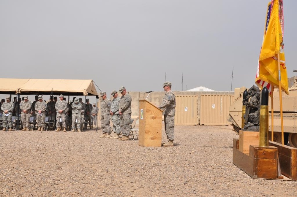 'Ace' Company conducts a change of responsibility ceremony at Camp Liberty, Iraq