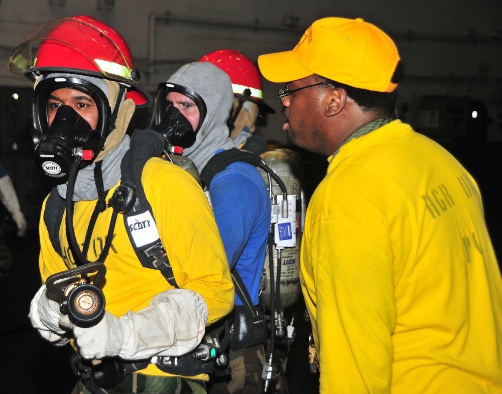 Firefighting training aboard the USS Enterprise