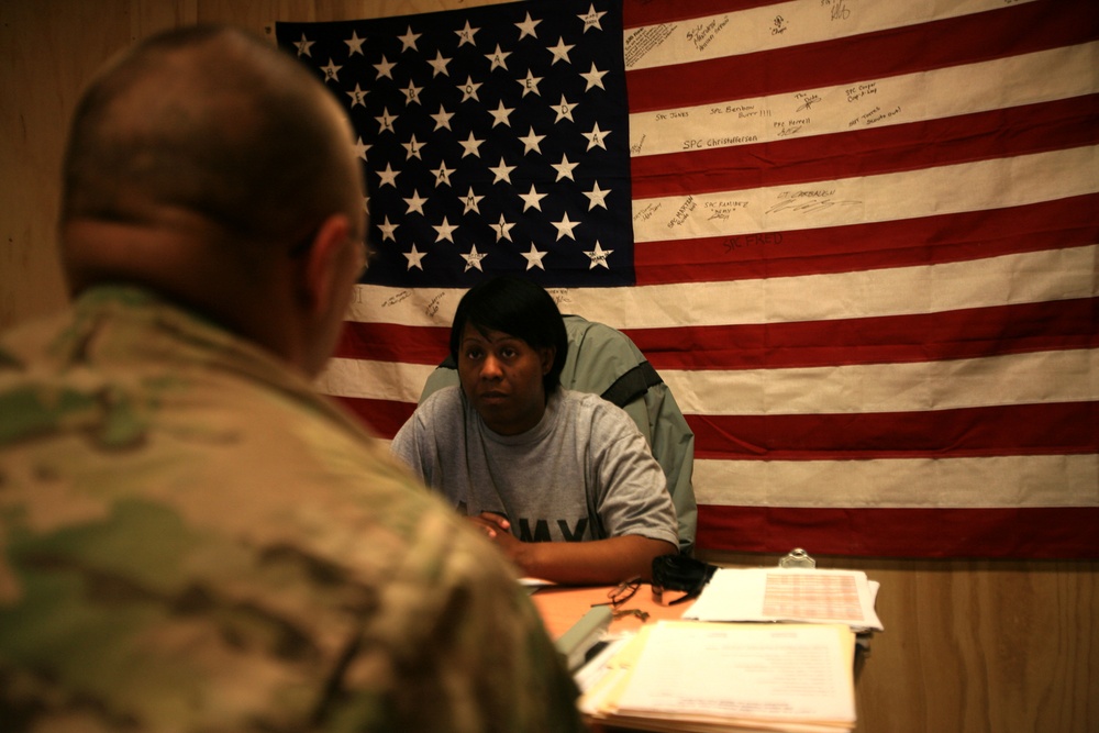 Meeting the career counselor on FOB Griffin