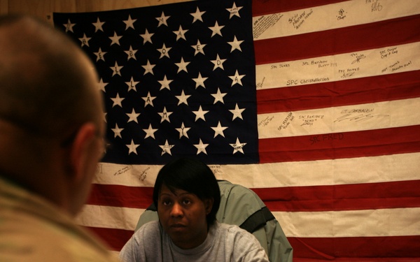 Meeting the career counselor on FOB Griffin