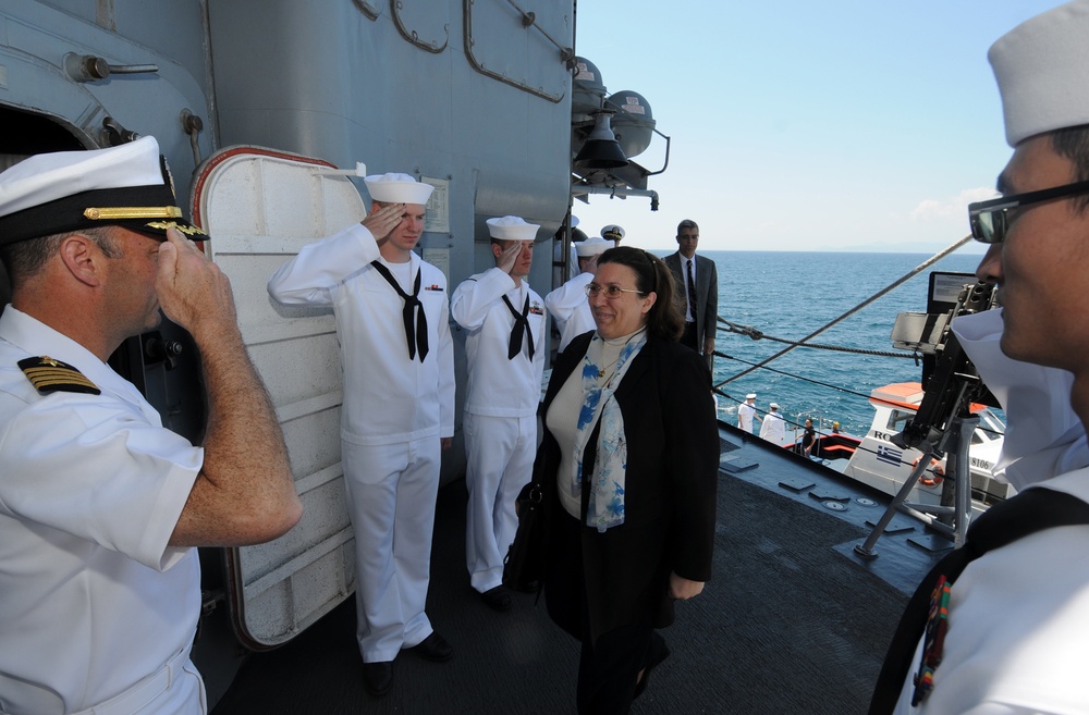 USS Monterey sailors greet ambassador