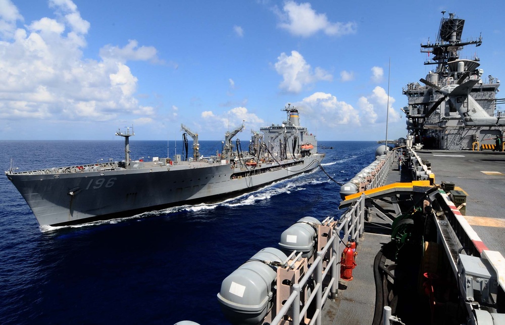 USS Bataan repelenishment at sea