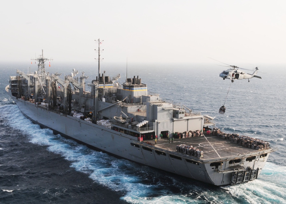 SH-60S Sea Hawk delivers cargo aboard USNS Bridge