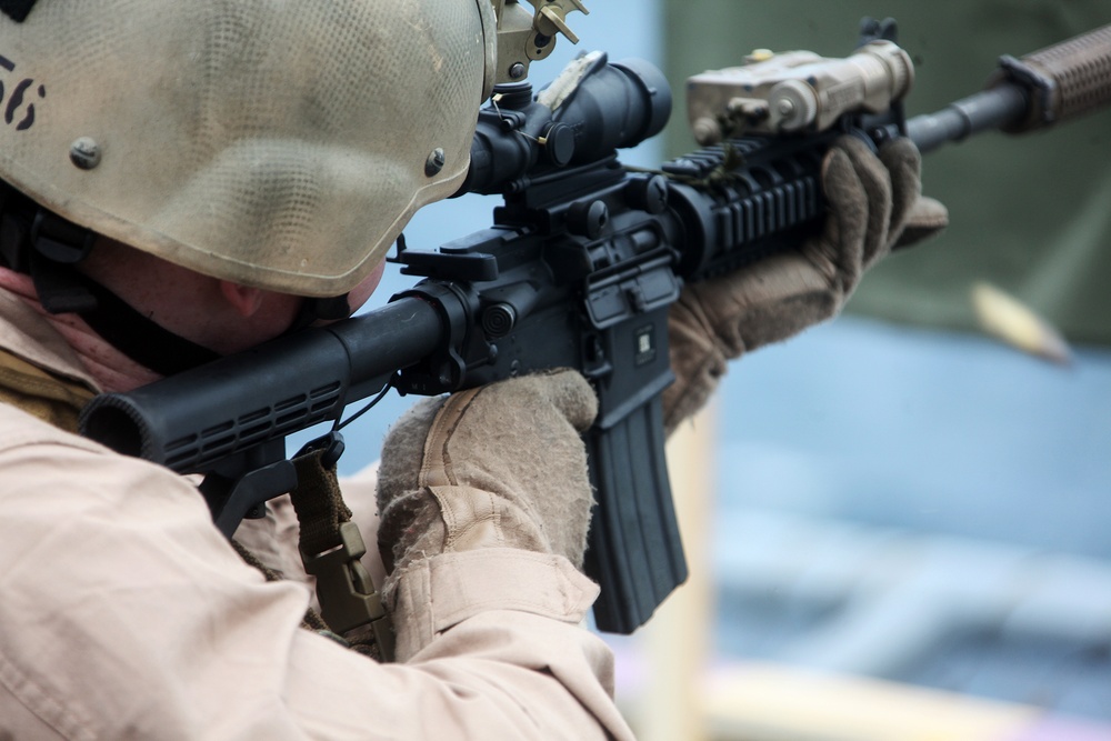 Recon Marines Fire Weapons Aboard USS Bataan