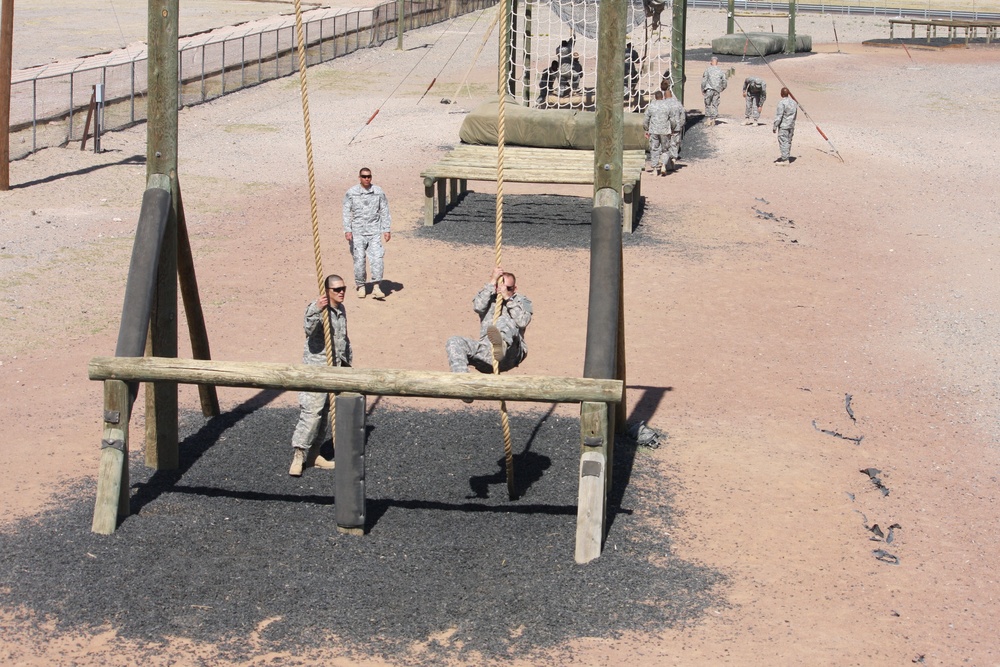 'Gunner' soldiers participate in Fort Bliss obstacle course