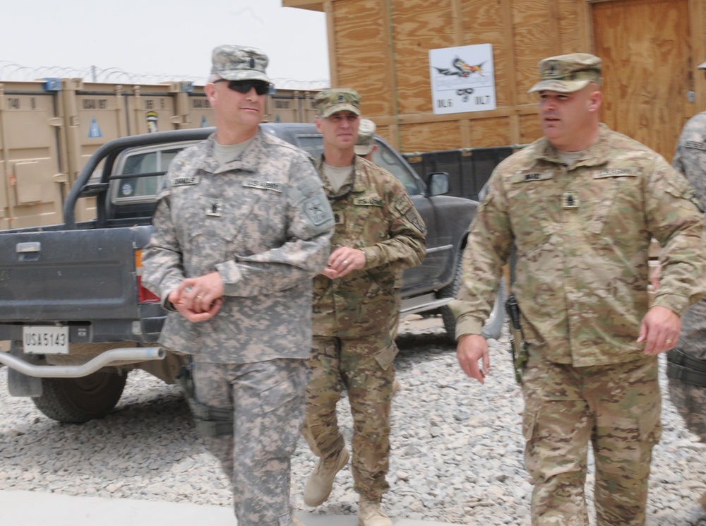 Command Sgt. Maj. Raymond Chandler visits Kandahar Airfield