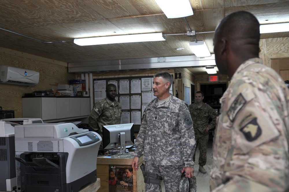 Command Sgt. Maj. Raymond Chandler visits Kandahar Airfield