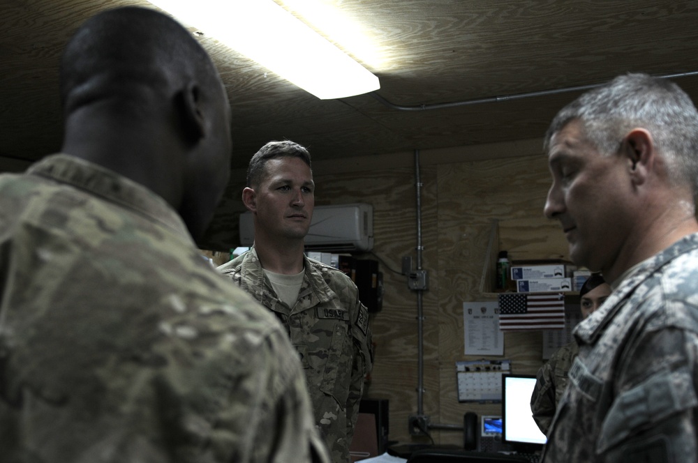 Command Sgt. Maj. Raymond Chandler visits Kandahar Airfield