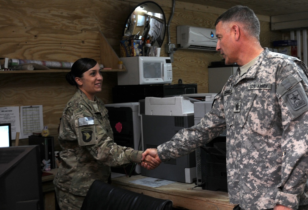 Command Sgt. Maj. Raymond Chandler visits Kandahar Airfield