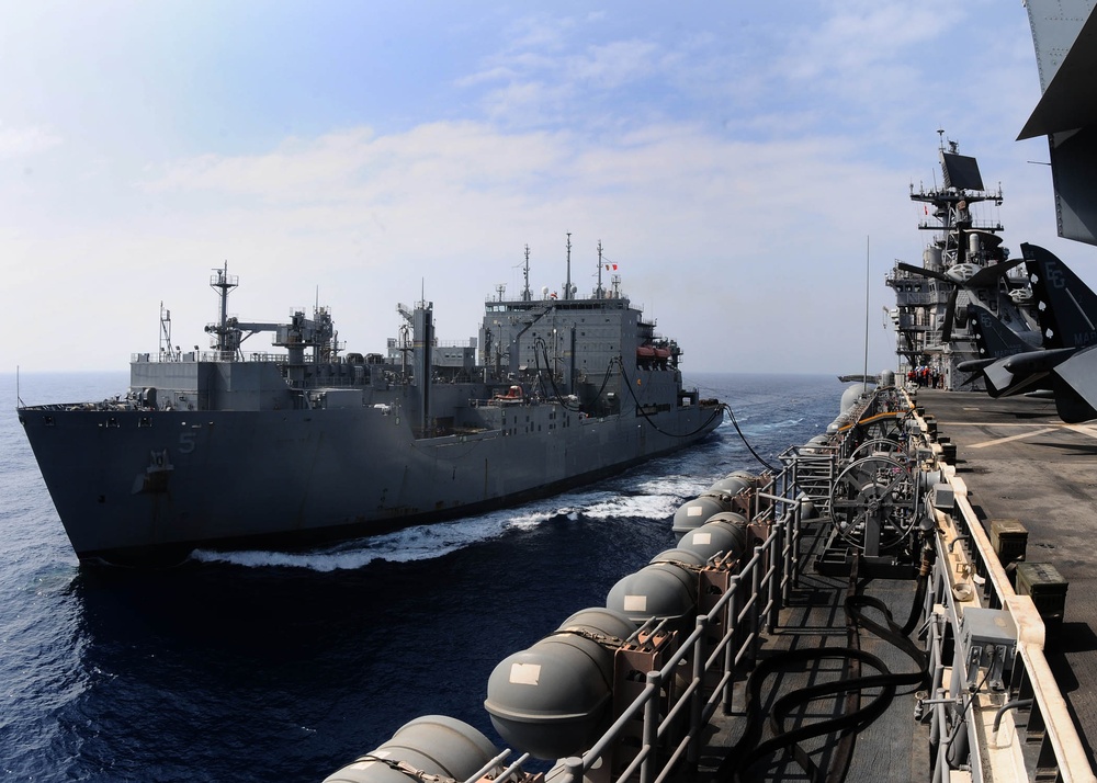 USS Bataan refueling at sea