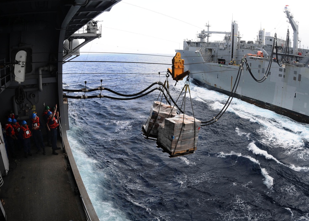 USS Bataan refueling at sea