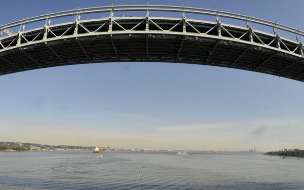 USS New York enters New York Harbor