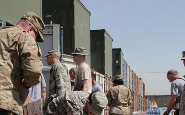 Service members prepare donations for Operation Outreach Afghanistan