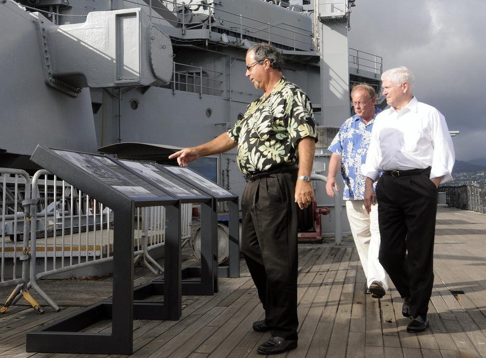 Gates tours USS Missouri memorial