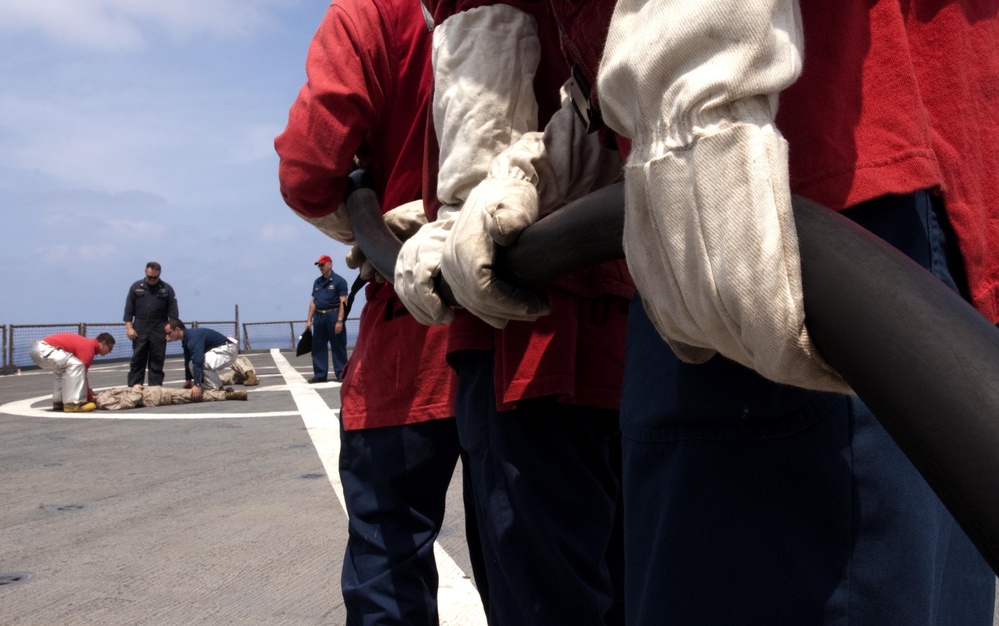 USS Whidbey Island flight deck drill