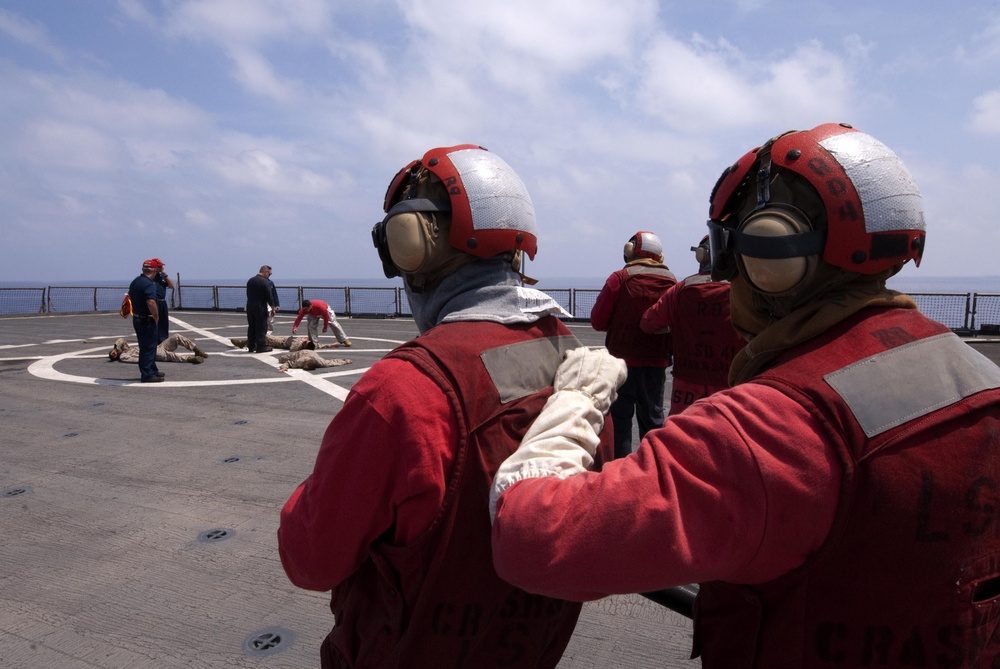 USS Whidbey Island flight deck drill