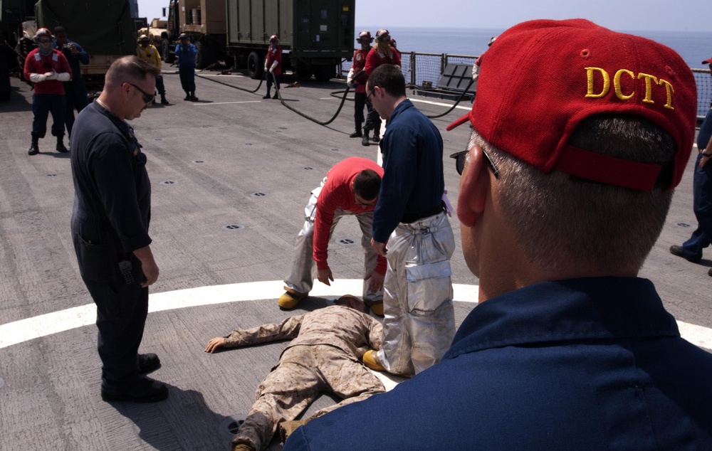 USS Whidbey Island flight deck drill