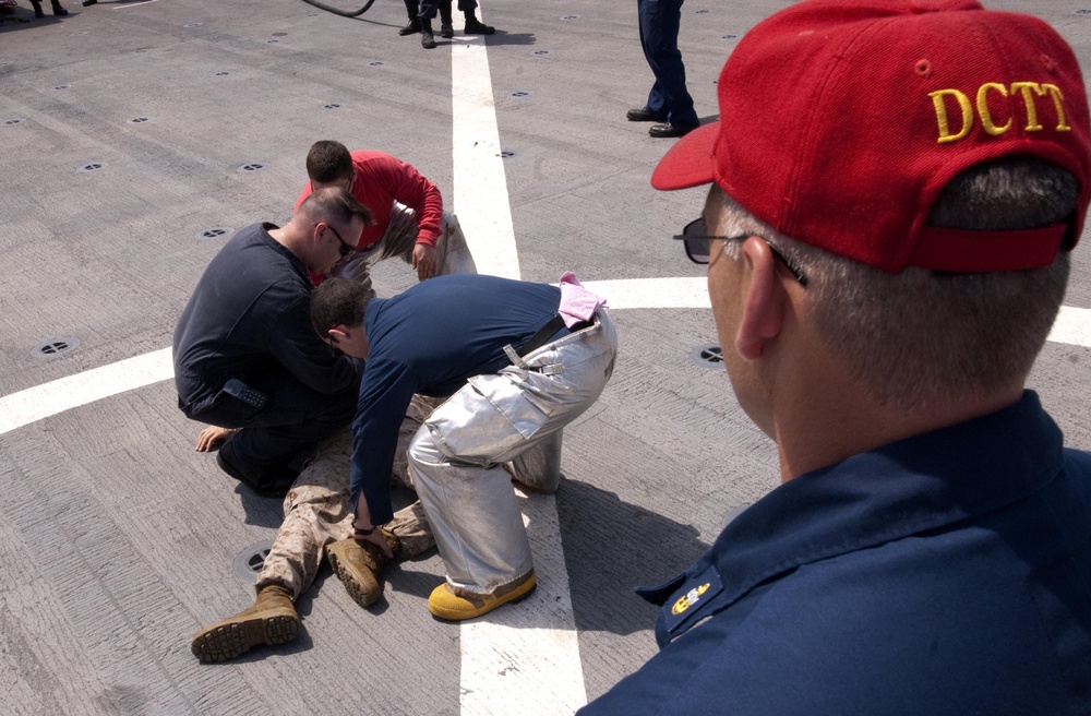 USS Whidbey Island flight deck drill