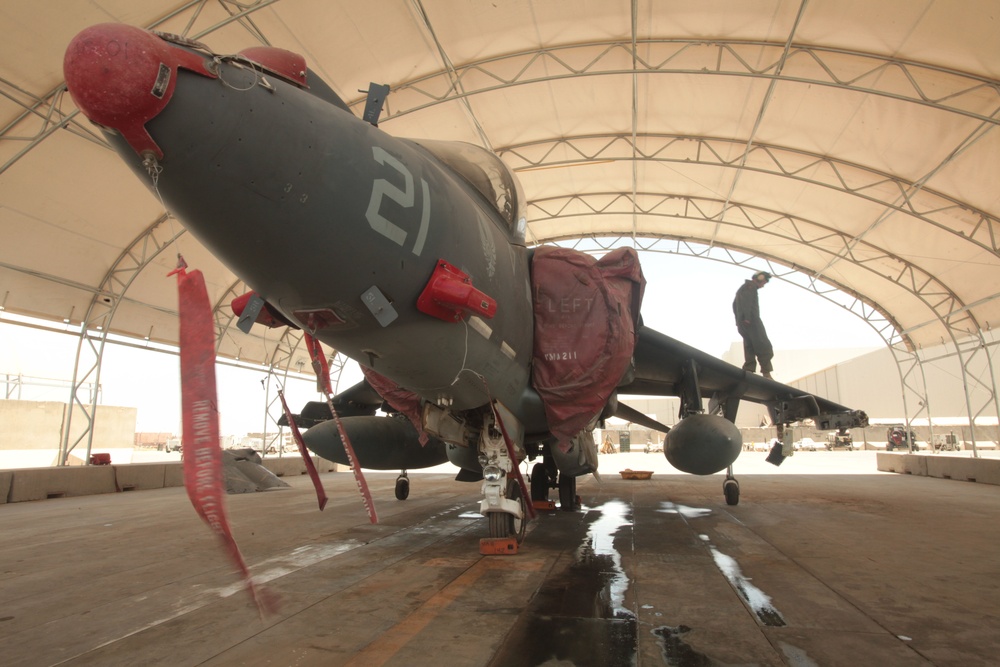 Harrier squadron flightline operations in Afghanistan