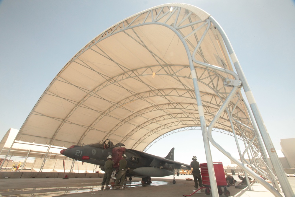 Harrier squadron flightline operations in Afghanistan