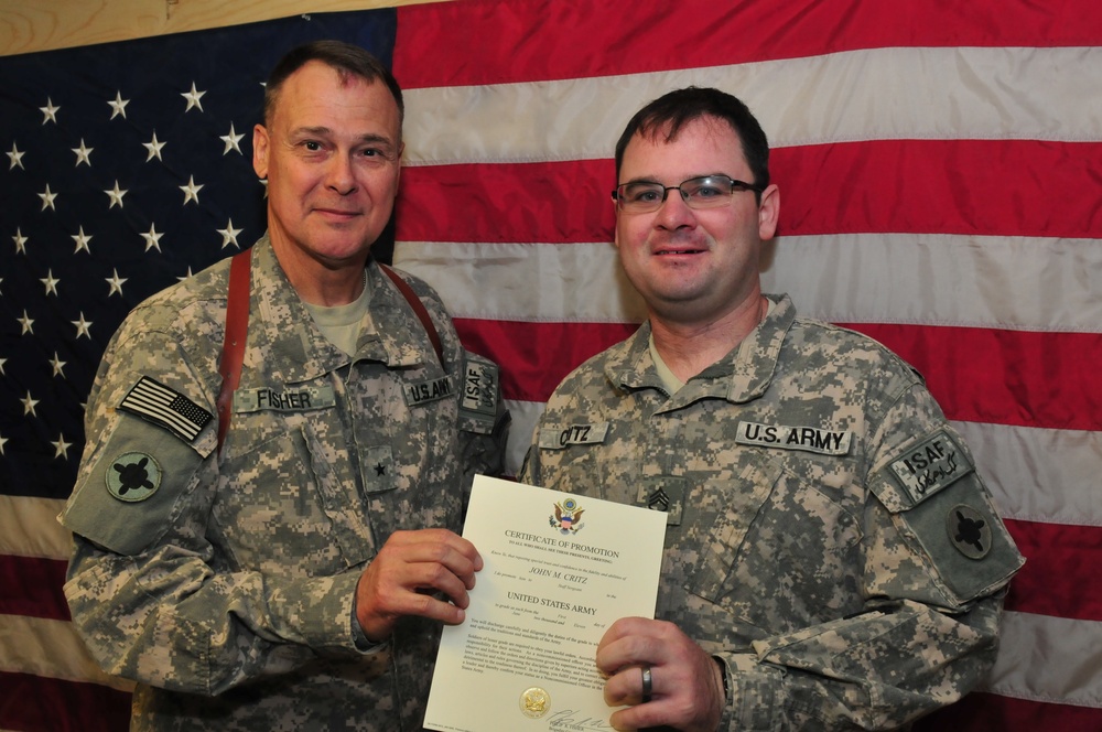 Critz promoted to staff sergeant in Afghanistan