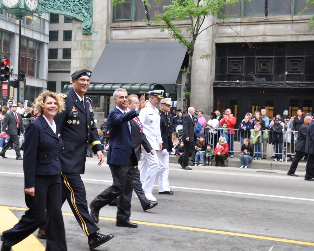 Marching in parade