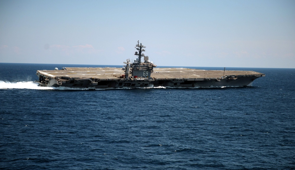 USS Dwight D. Eisenhower conducts rudder turns during sea trials