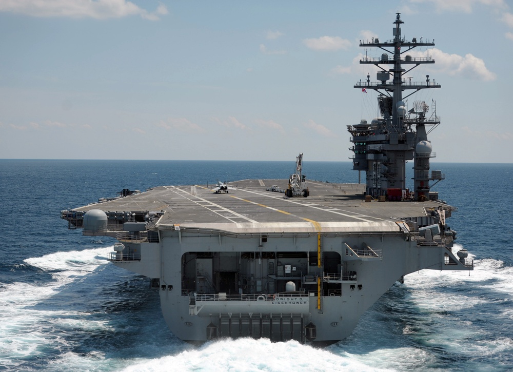 USS Dwight D. Eisenhower conducts rudder turns during sea trials